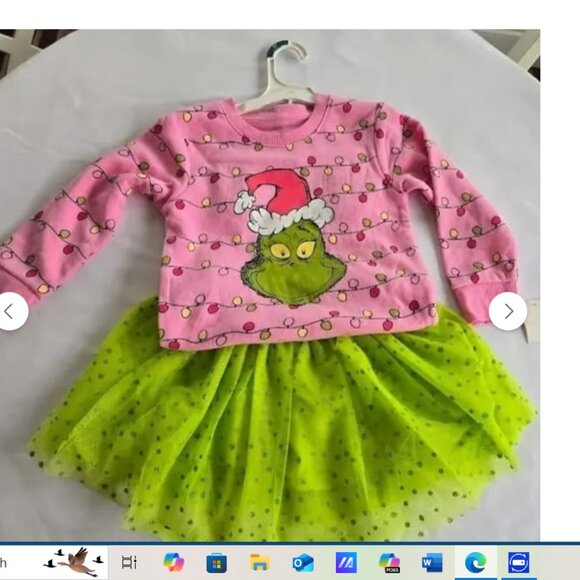 Dr Suess THE GRINCH Girls Outfit - Pink Green Sweatshirt & Tutu Skirt - Size 5T - Picture 1 of 4